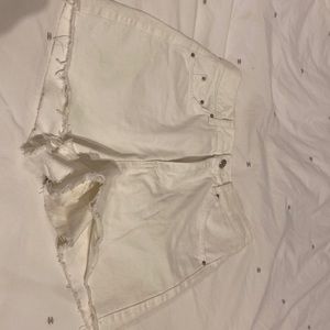 Top shop moto mom cut off white jean shorts